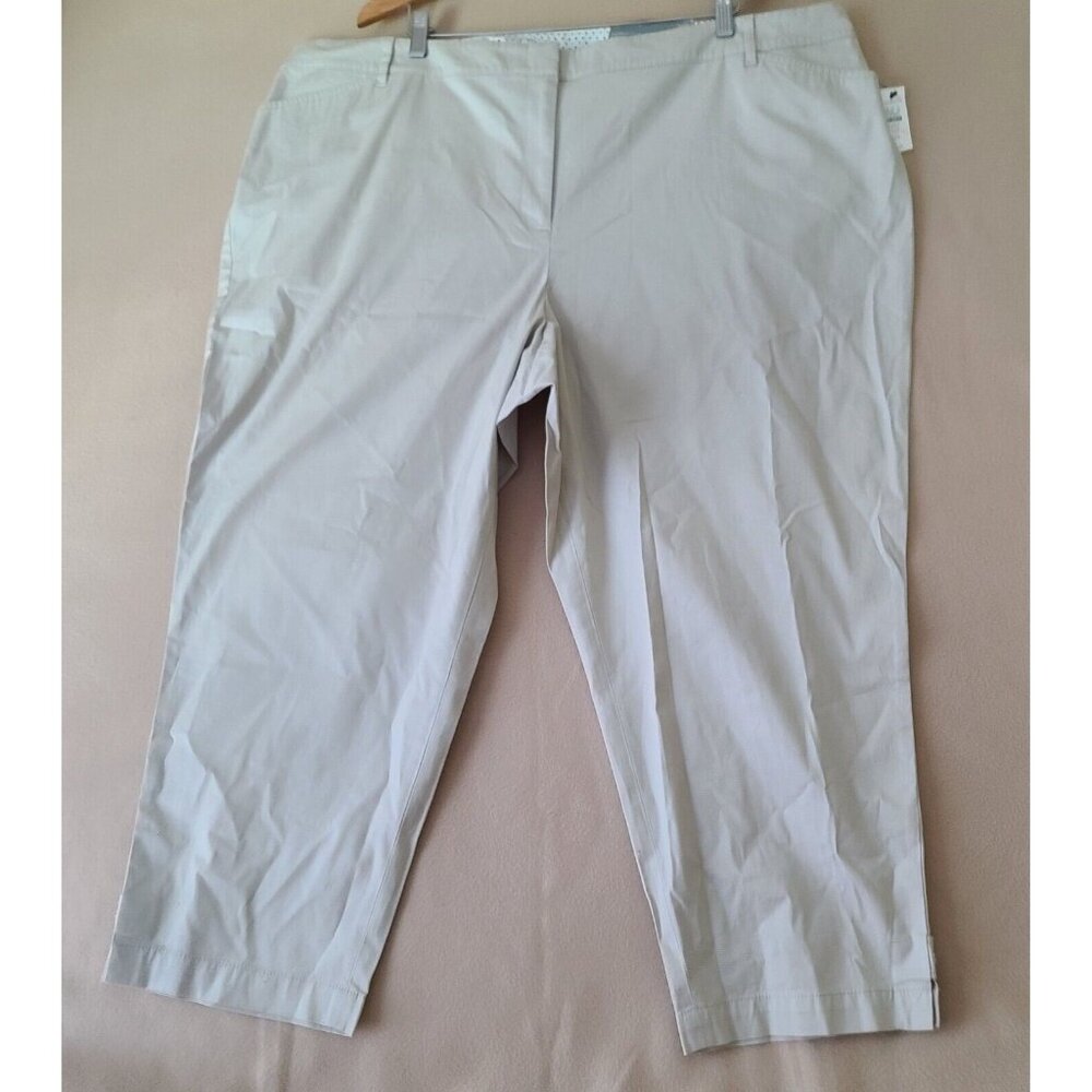 Talbots Perfect Crop Curvy Pants Plus Sz 24W Beige Chinos Zip Front Preppy NWT